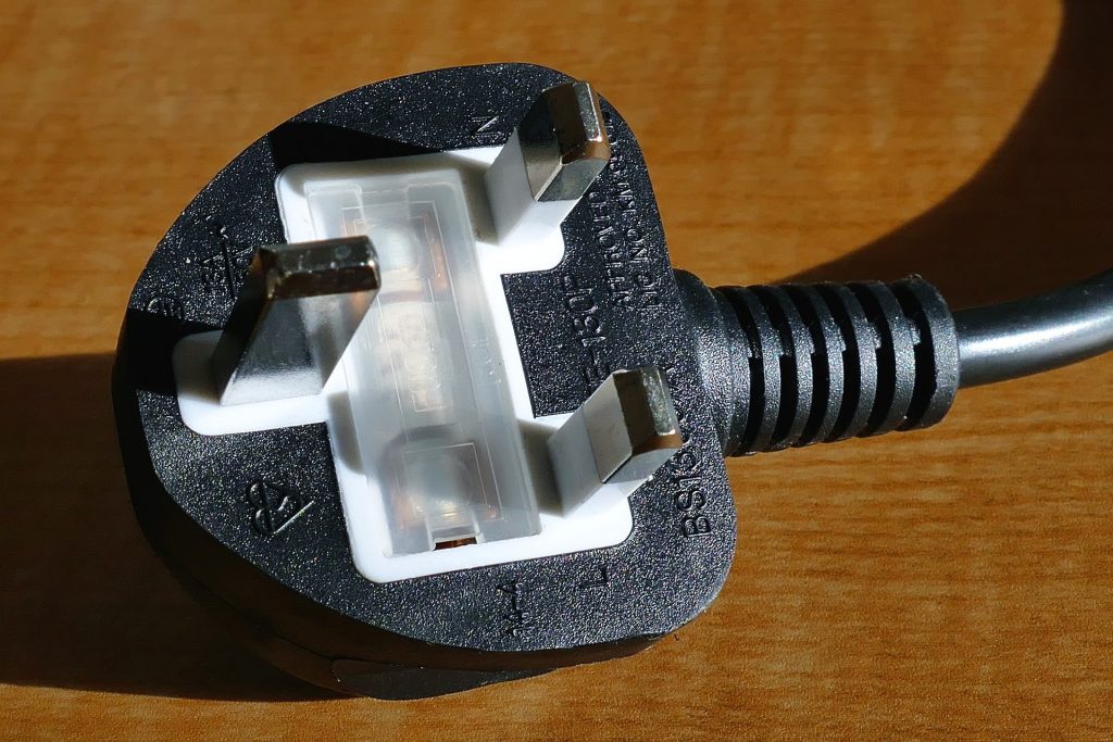 A picture showing a plug, which can be an electrical safety hazard if damaged